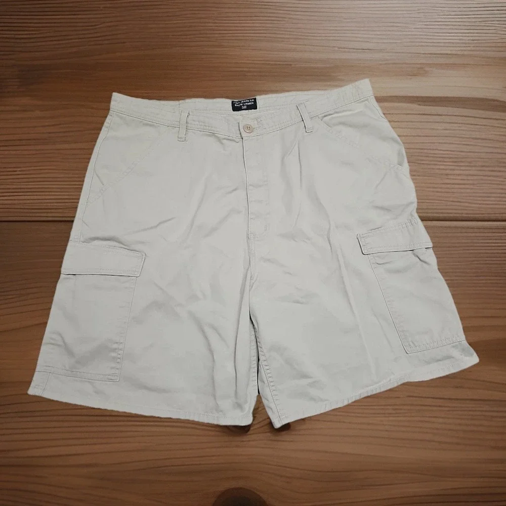 Polo Jeans Co. Ralph Lauren Men's Beige Cotton Cargo‎ Shorts Size 38 RL Flag